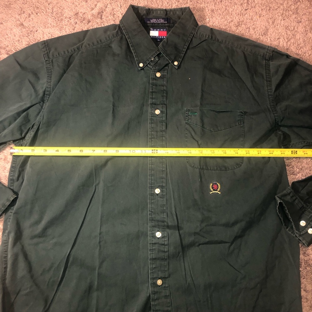 Tommy Hilfiger Button Down Up Mens Size Large Green Dress Work Shirt Logo Shirt - Picture 8 of 12